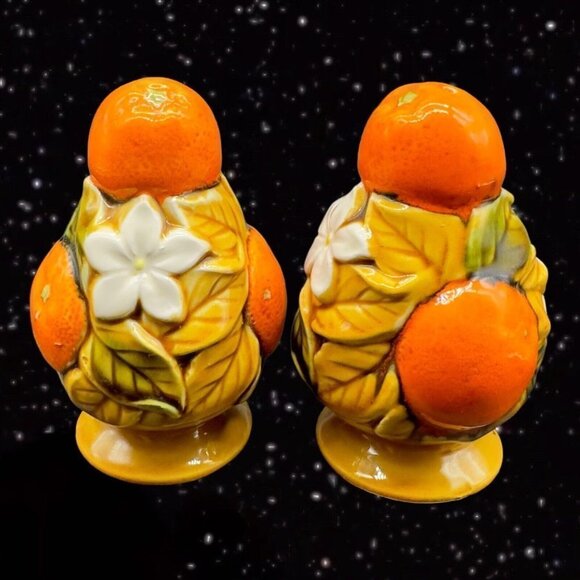 Ceramic Salt and Pepper Shaker Set 2 pcs Frutal Orange Florida Made In Japan 4”T - Picture 8 of 10